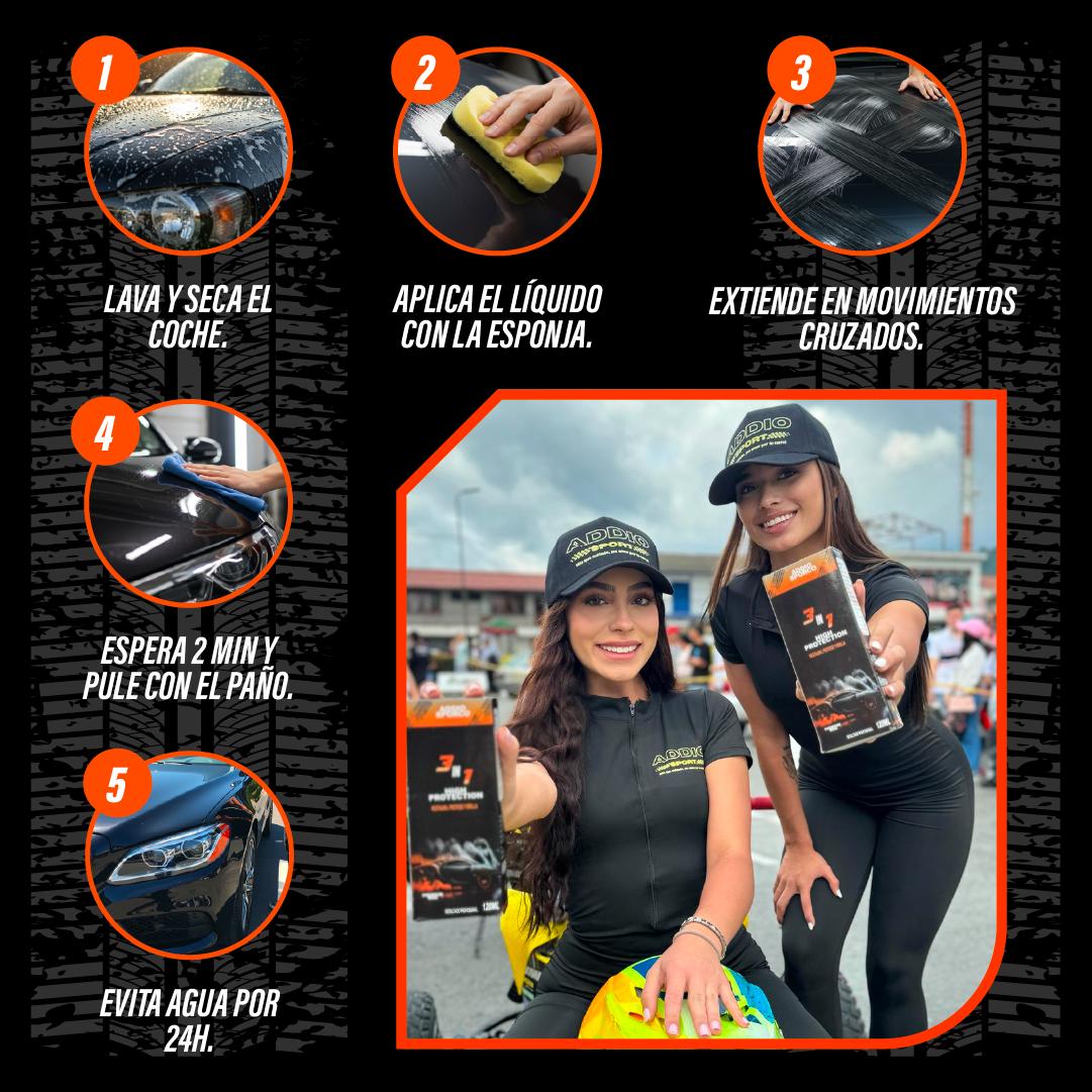 🔥 PAGA 1 · LLEVAS 2 Addio Premium Wax® 120 ml Brillo Extremo + Protección Total · Paño y Esponja GRATIS