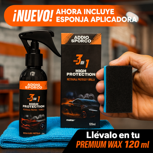⭐ Brillo Extremo y Protección Total con Addio Premium Wax ® 120 ml — Incluye Paño Premium y Esponja GRATIS